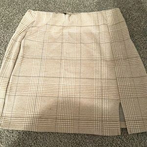 Beige/Pink Plaid Mini Skirt